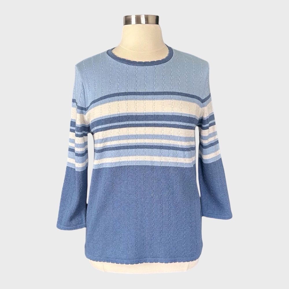 Alfred Dunner Striped Cable Knit Sweater